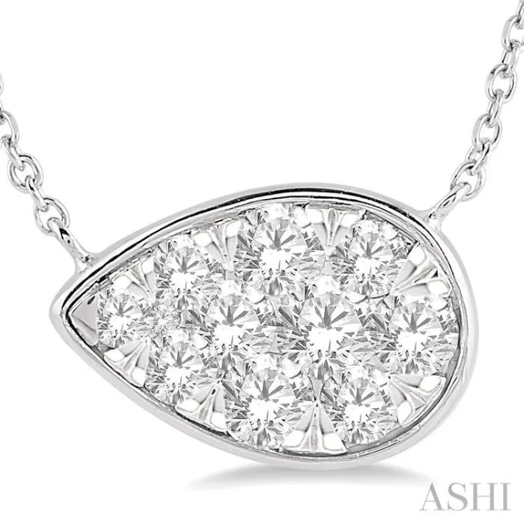 1 Ctw Pear Shape Lovebright Diamond Necklace in 14K White Gold