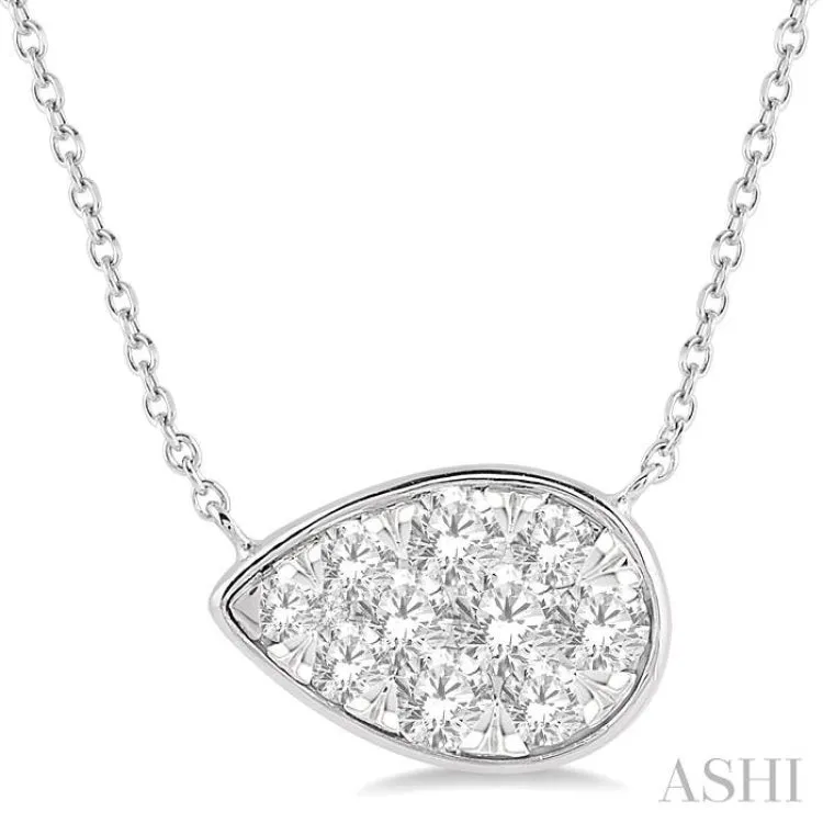 1 Ctw Pear Shape Lovebright Diamond Necklace in 14K White Gold