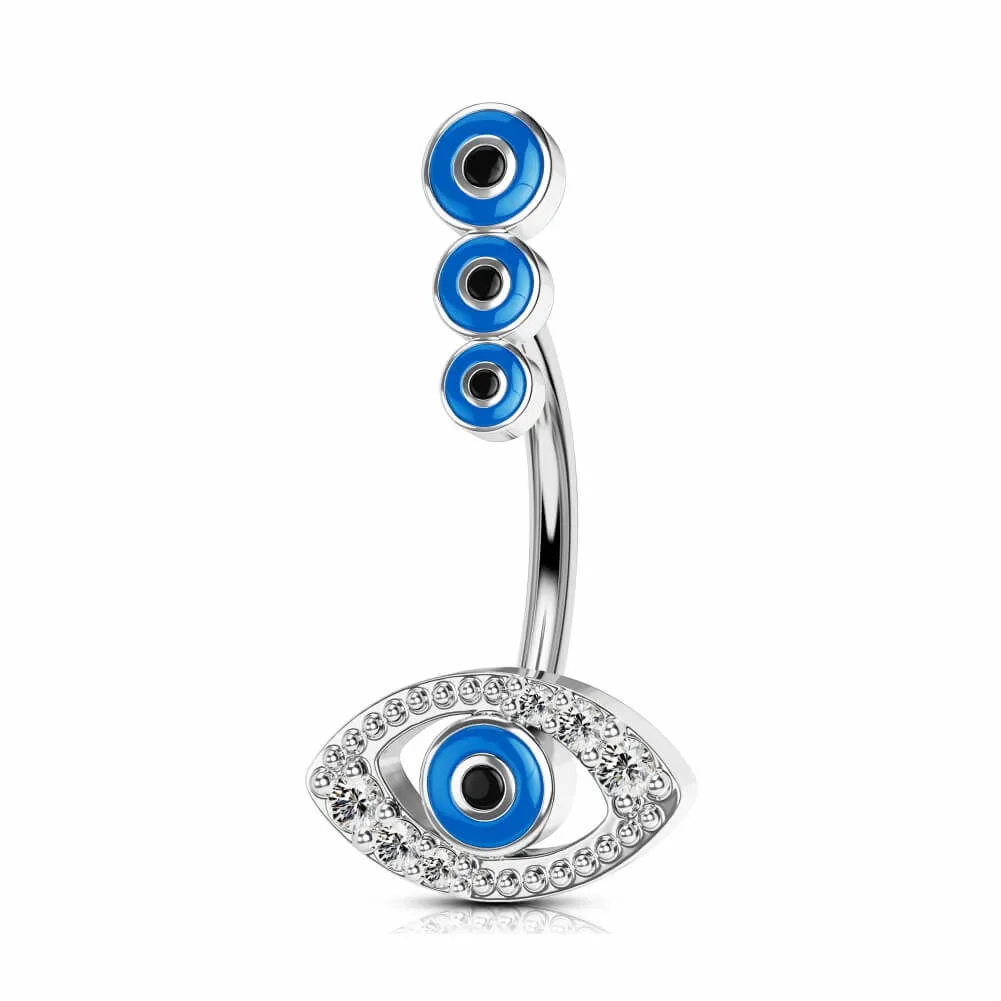 14G Triple Blue Evil Eyes Belly Button Ring