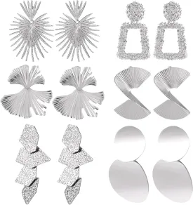 6 Pairs Bmadge Statement Earrings Set for Women, Large Silver Gold Geometric Earrings Hypoallergenic Dangle Earring Jewelry Gifts