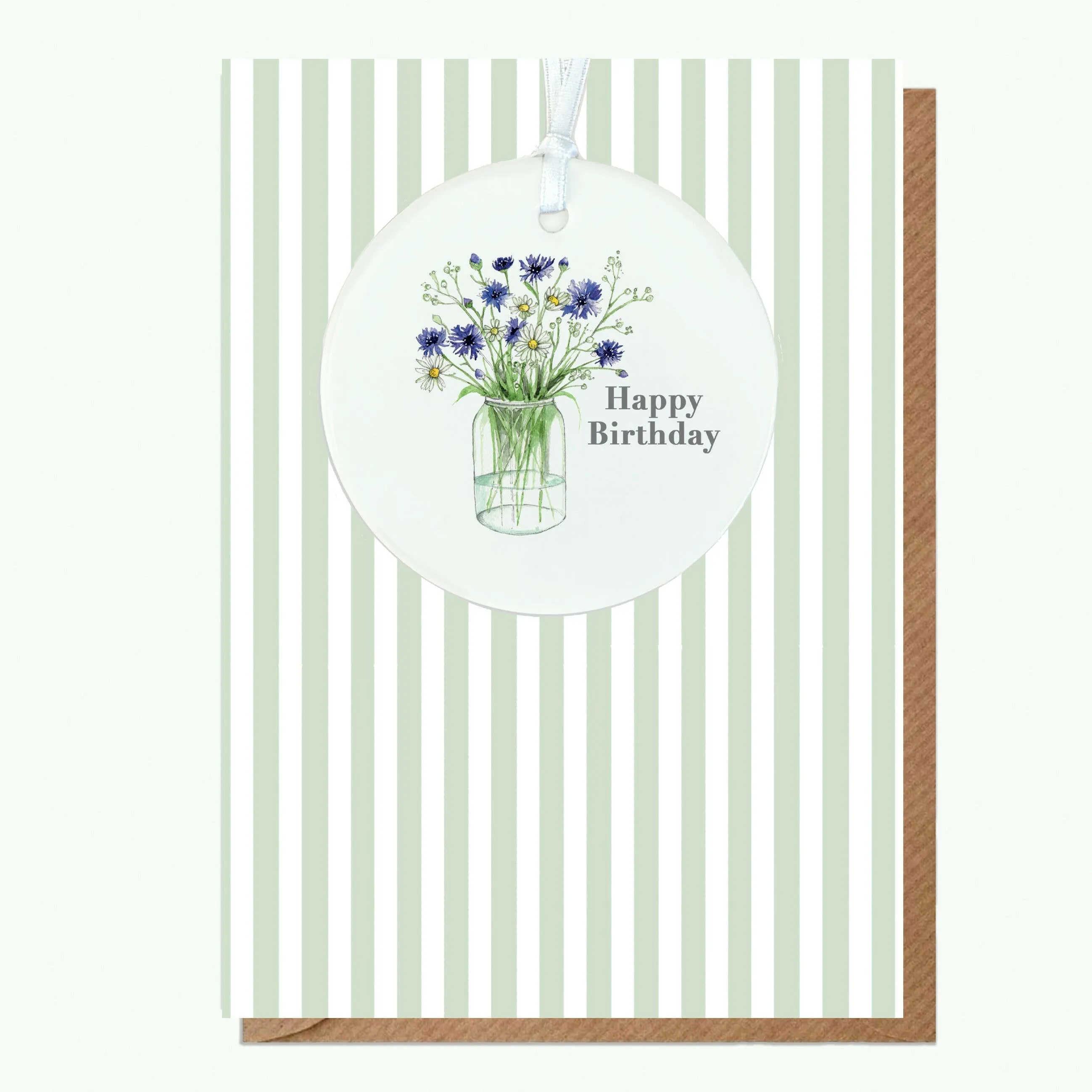 A6 Greeting Card with Ceramic Keepsake - Cornflowers Happy Birthday