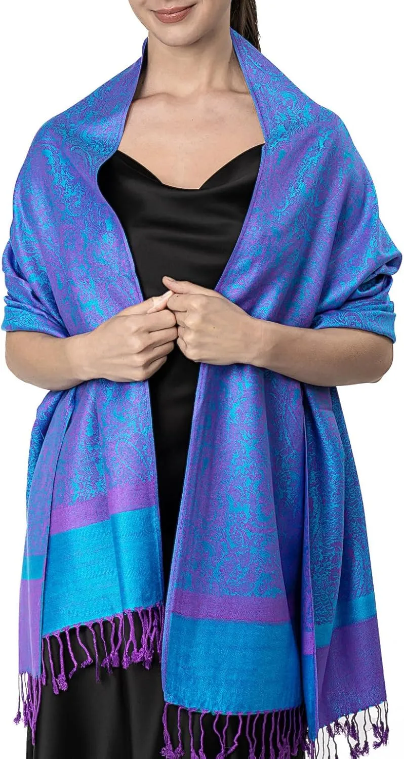 Achillea Two Tone Vintage Paisley Pashmina Scarf, Shawls and Wraps for Dresses, Lightweight Scarf for All Season