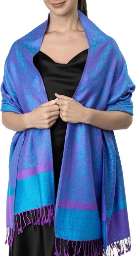 Achillea Two Tone Vintage Paisley Pashmina Scarf, Shawls and Wraps for Dresses, Lightweight Scarf for All Season