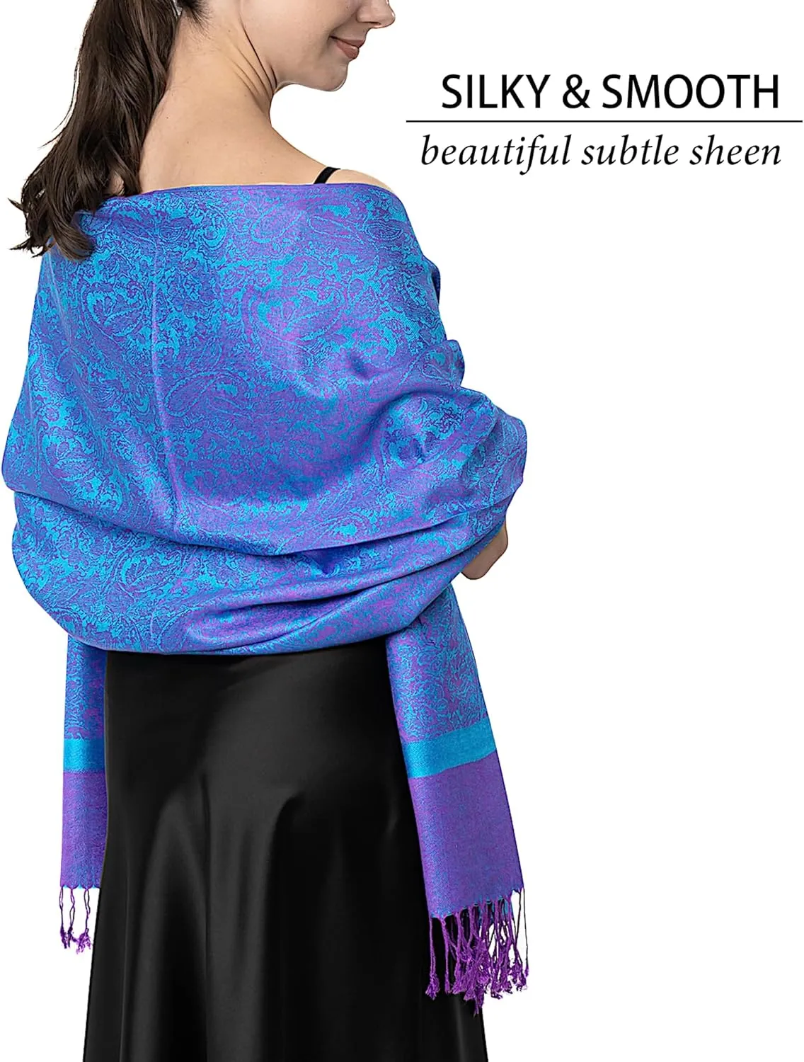 Achillea Two Tone Vintage Paisley Pashmina Scarf, Shawls and Wraps for Dresses, Lightweight Scarf for All Season