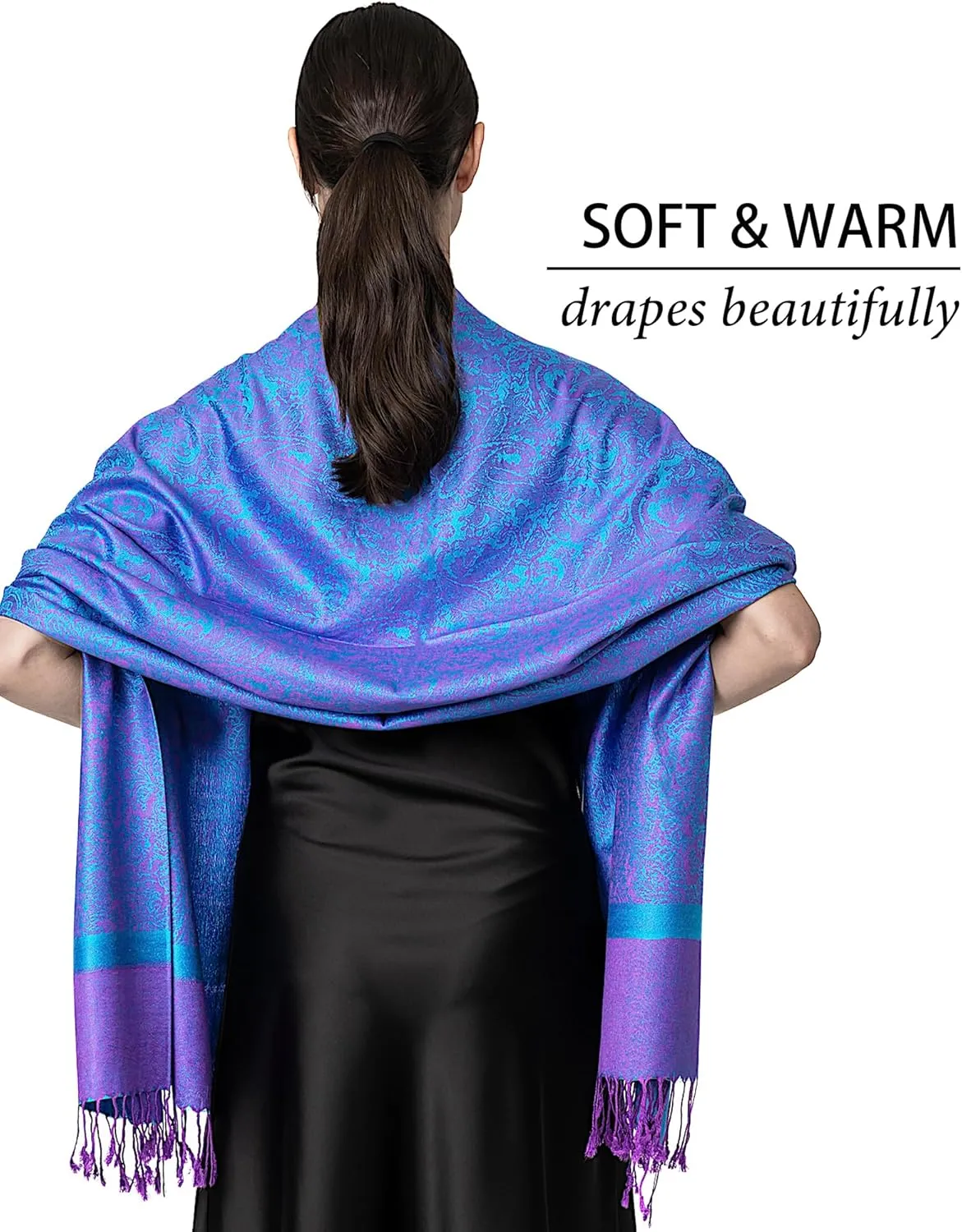 Achillea Two Tone Vintage Paisley Pashmina Scarf, Shawls and Wraps for Dresses, Lightweight Scarf for All Season