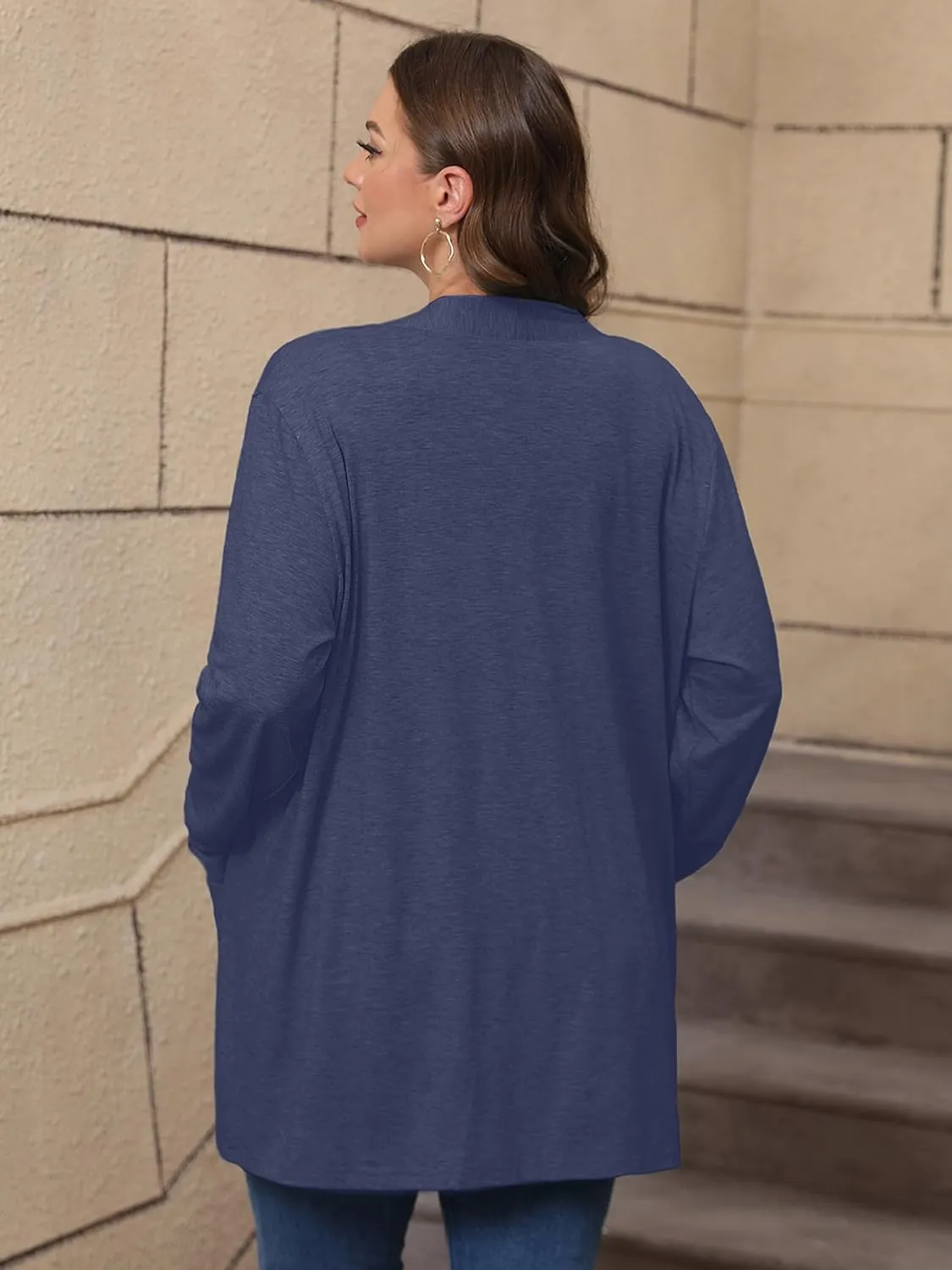 AusLook Women's Plus Size Lightweight Open Front Cardigan 3/4 Sleeve Cover Ups Shrugs Shawls and Wraps Kimono Jacket Coat