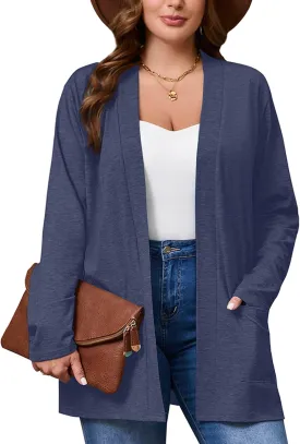 AusLook Women's Plus Size Lightweight Open Front Cardigan 3/4 Sleeve Cover Ups Shrugs Shawls and Wraps Kimono Jacket