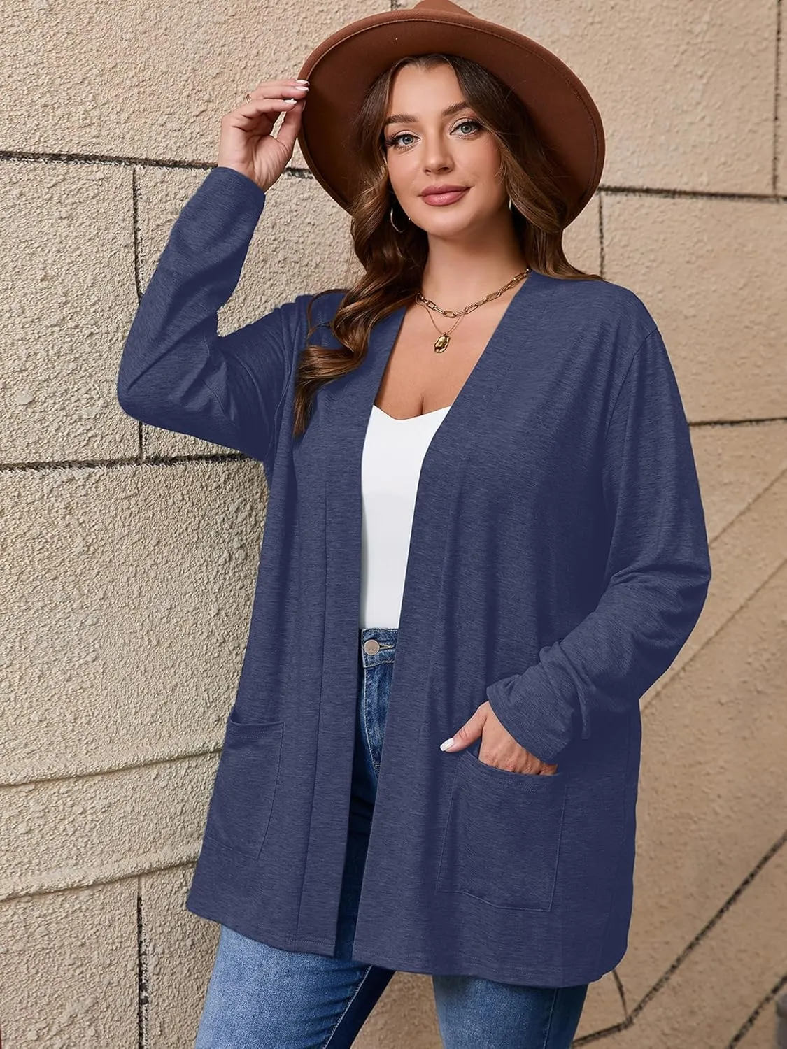 AusLook Women's Plus Size Lightweight Open Front Cardigan 3/4 Sleeve Cover Ups Shrugs Shawls and Wraps Kimono Jacket
