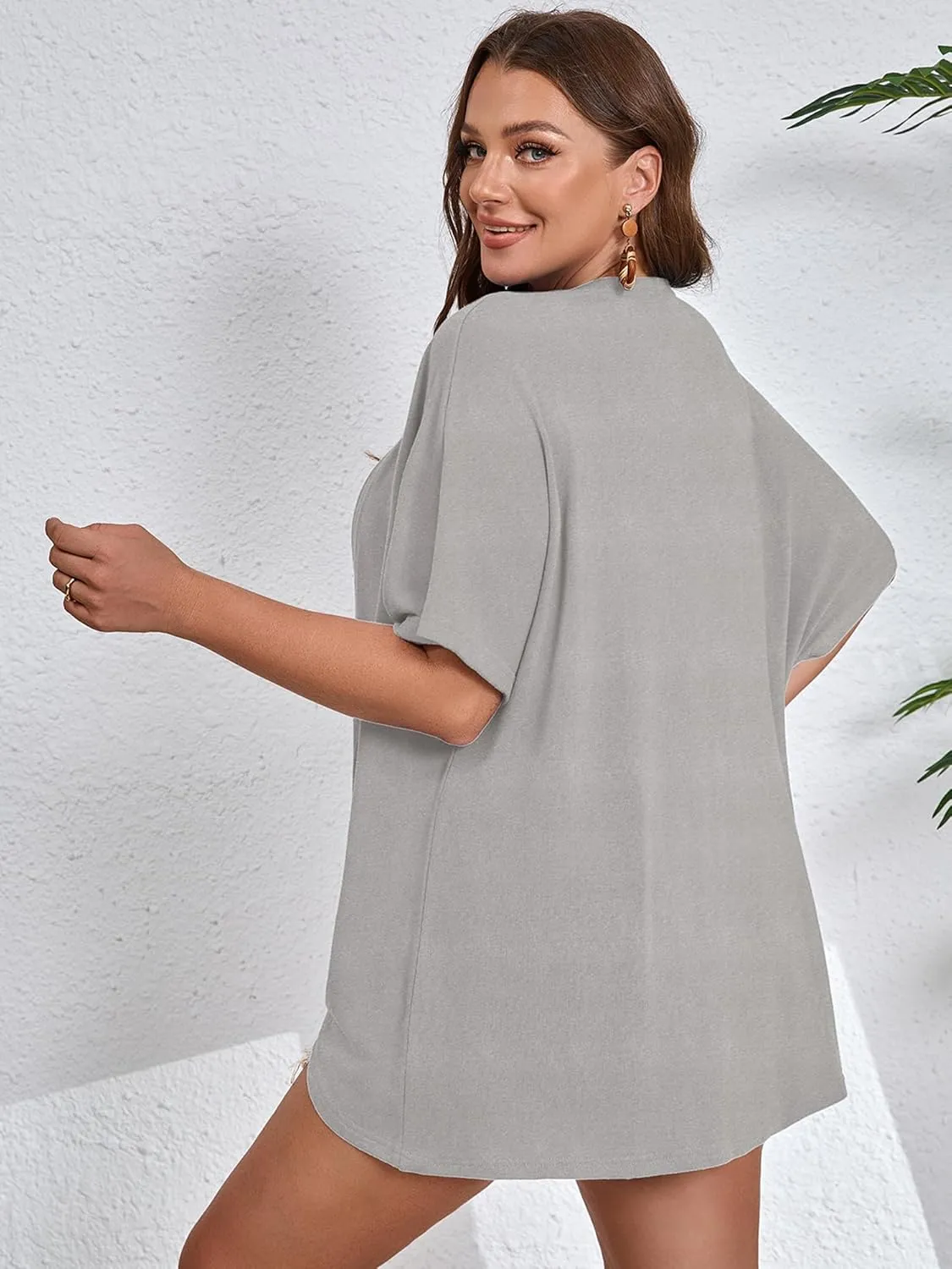 AusLook Women's Plus Size Short Sleeve Shawls and Wraps Lightweight Open Front Cardigan Cover Ups Shrugs Kimonos Jacket Coat