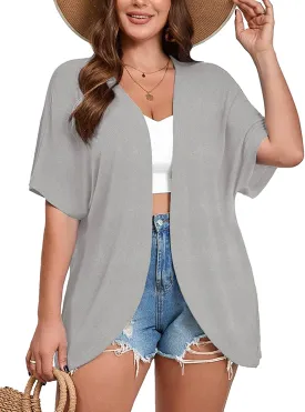 AusLook Women's Plus Size Short Sleeve Shawls and Wraps Lightweight Open Front Cardigan Cover Ups Shrugs Kimonos Jacket Coat