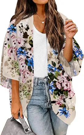 BB&KK Women's Floral Kimono Summer Short Cover Ups Tops