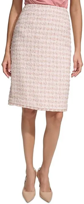 Calvin Klein Womens Glen Plaid Spring Chic Pencil Skirt Pink 14