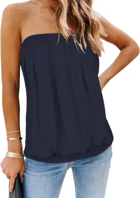 CHICGAL Women's Tube Tops Summer Casual Bandeau Tank Casual Strapless Blouse Off The Shoulder Tunic Shirts