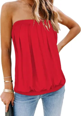 CHICGAL Women's Tube Tops Summer Casual Bandeau Tank Casual Strapless Blouse Off The Shoulder Tunic Shirts