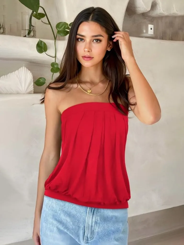 CHICGAL Women's Tube Tops Summer Casual Bandeau Tank Casual Strapless Blouse Off The Shoulder Tunic Shirts