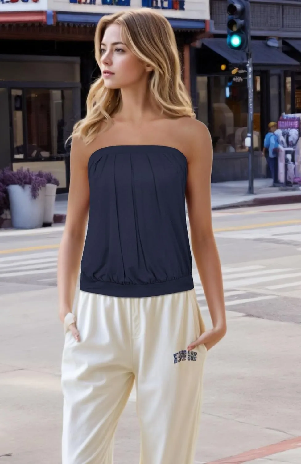 CHICGAL Women's Tube Tops Summer Casual Bandeau Tank Casual Strapless Blouse Off The Shoulder Tunic Shirts
