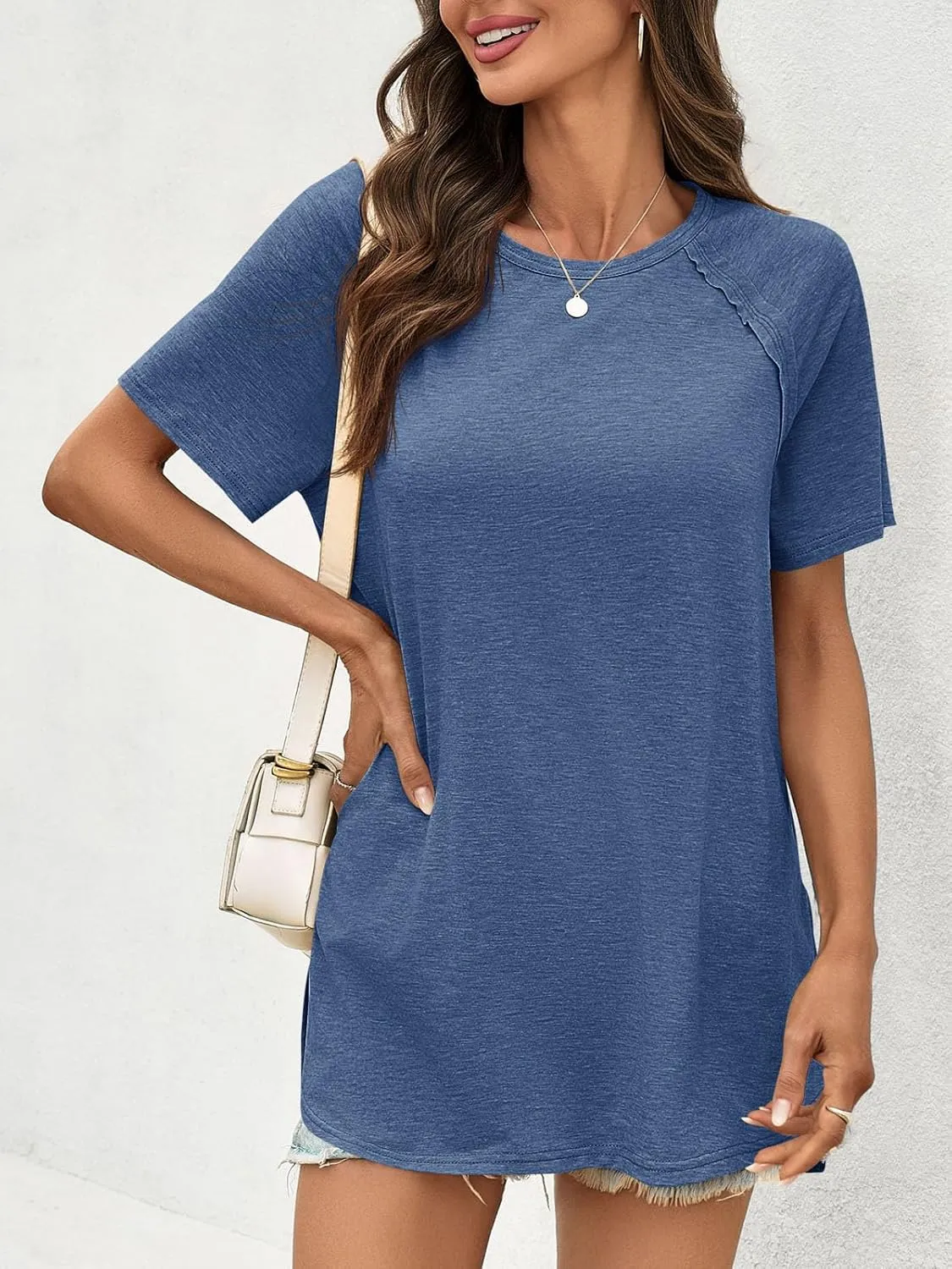 Cicy Bell Womens Short Sleeve Tunic Tops Summer Crew Neck Side Split T Shirts Casual Loose Fit Basic Tees Shirts