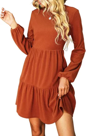 CUPSHE Women's Knitted Dresses Casual Long Sleeve Crew Neck Flowy Tiered