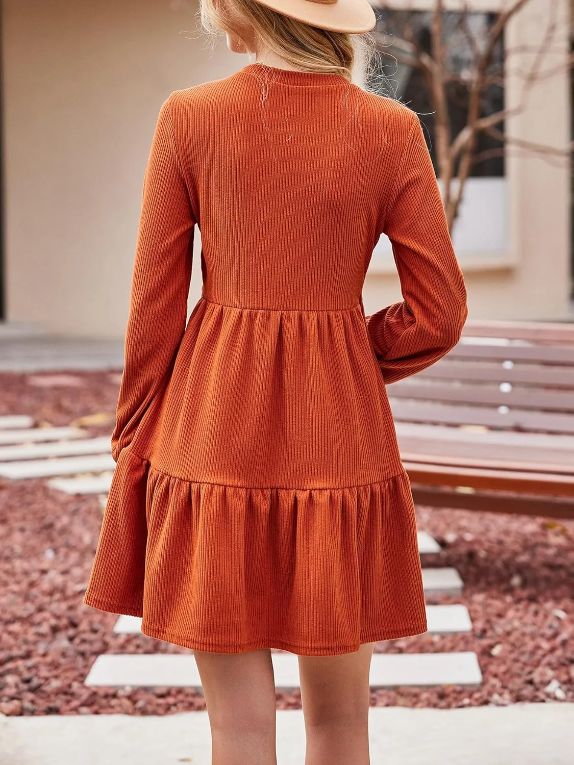 CUPSHE Women's Knitted Dresses Casual Long Sleeve Crew Neck Flowy Tiered