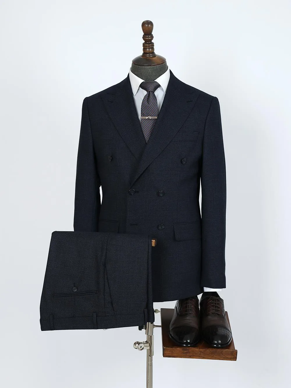 Double Breasted Stripe Navy Custom Bespoke Men Suit Tailored