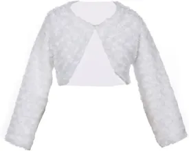 Faux Fur Long Sleeve Bolero Jacket Shrug Pink White Ivory Black Infant to Girls