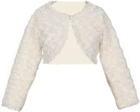 Faux Fur Long Sleeve Bolero Jacket Shrug Pink White Ivory Black Infant to Girls