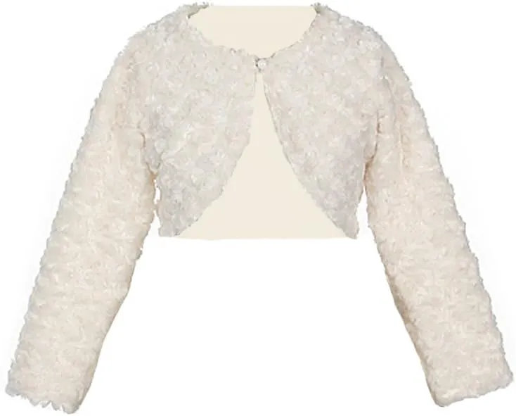 Faux Fur Long Sleeve Bolero Jacket Shrug Pink White Ivory Black Infant to Girls