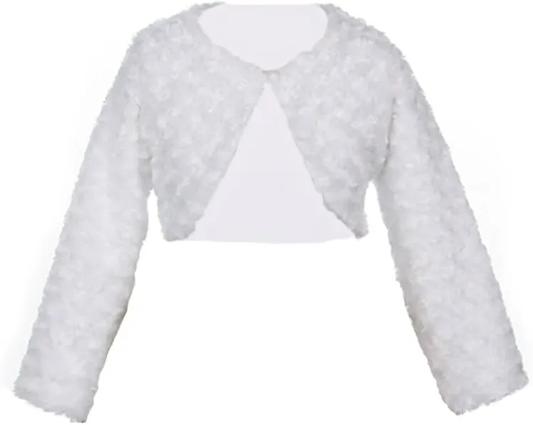 Faux Fur Long Sleeve Bolero Jacket Shrug Pink White Ivory Black Infant to Girls