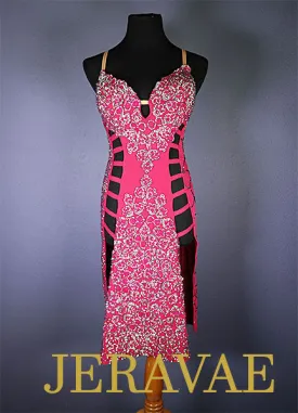 Fucshia pink lace latin Rhythm dress with Swarovski Stones LAT040 sz Medium