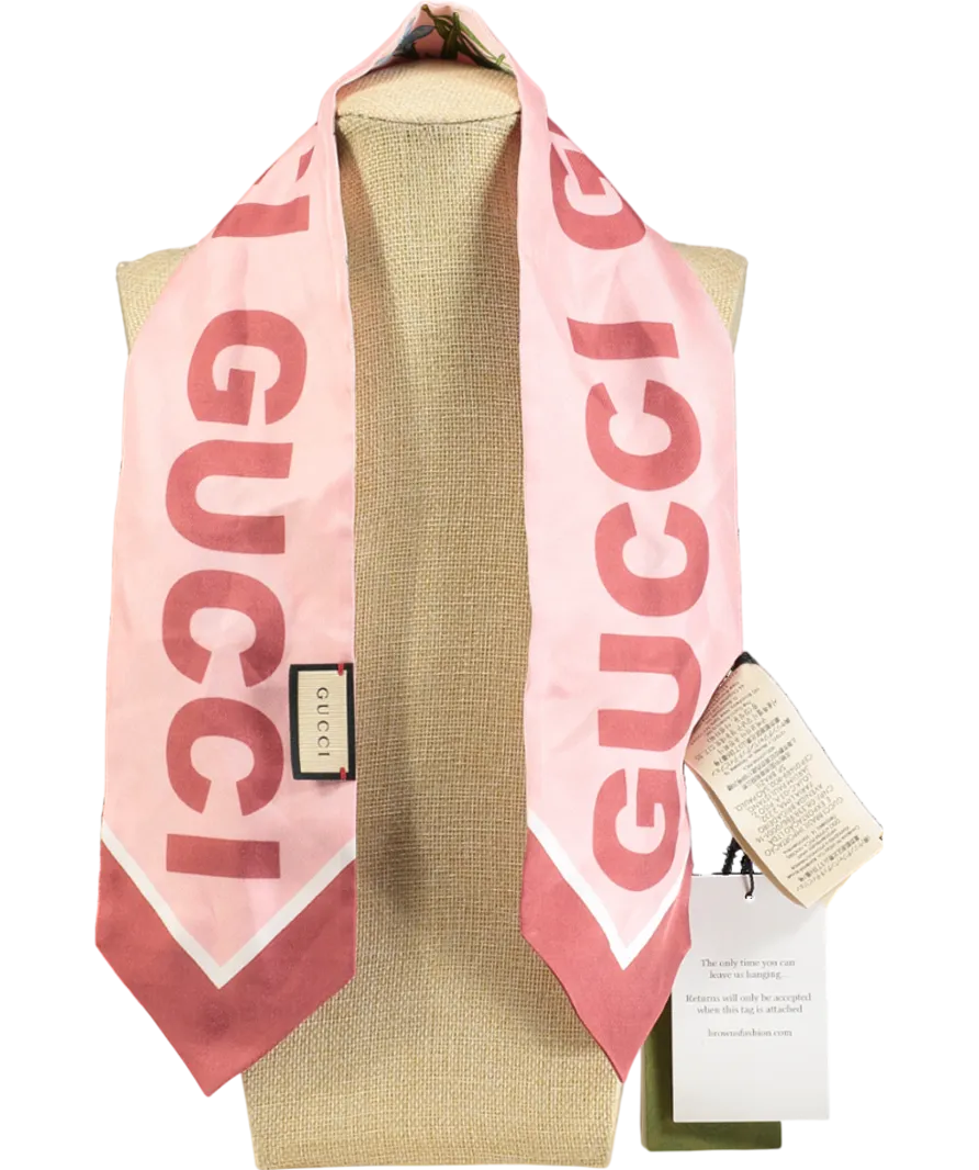Gucci Pink Love Parade Logo Floral Silk Scarf Neckerchief One Size