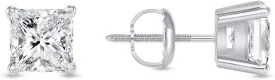 Jewels Prim 1 Ct Princess-Cut Lab-Grown Diamond Earrings  14K White Gold, F/VS Clarity, Basket Screw Back Setting