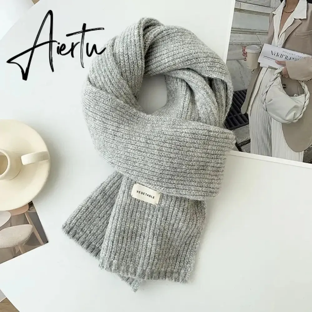 Korean Women Cashmere Scarves Lady Winter Thicken Warm Soft Pashmina Shawls Wraps Female Pure Color Knitted Long Scarf for Women