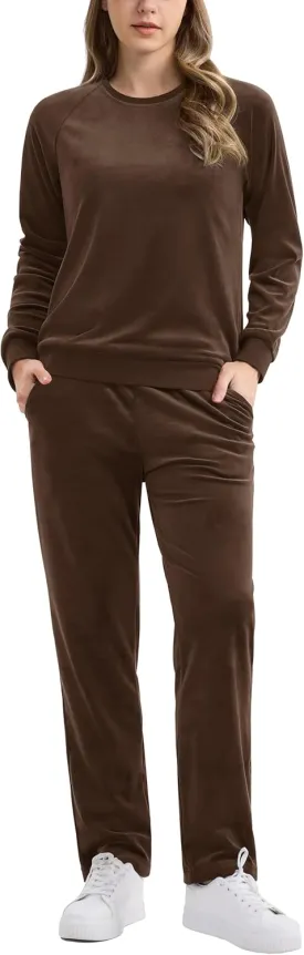 MAGCOMSEN Women's Velour Tracksuit 2 Piece Outfits Long Sleeve Sweatsuits Crewneck Pullover and Jogger Pants Lounge Sets