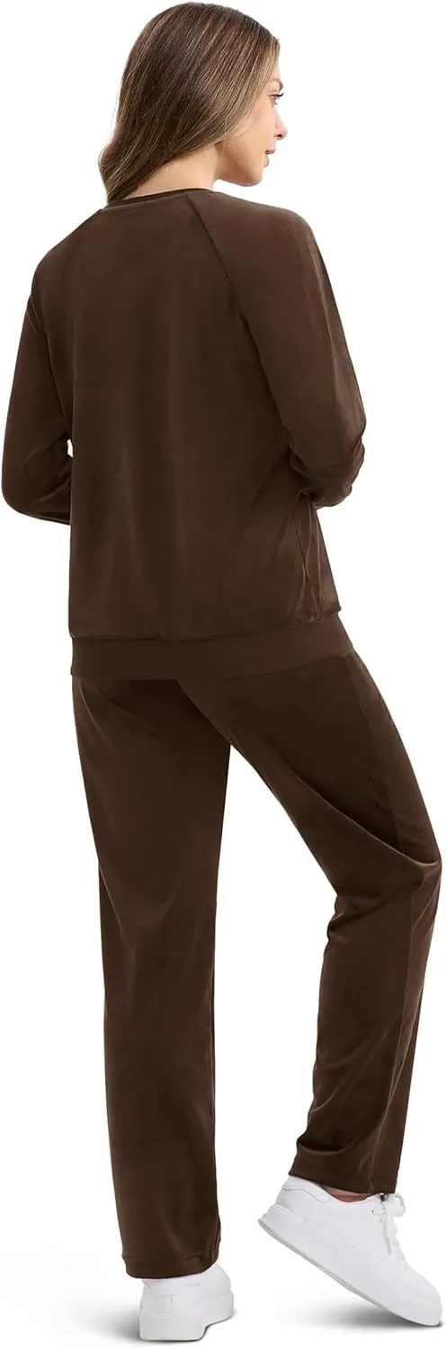 MAGCOMSEN Women's Velour Tracksuit 2 Piece Outfits Long Sleeve Sweatsuits Crewneck Pullover and Jogger Pants Lounge Sets