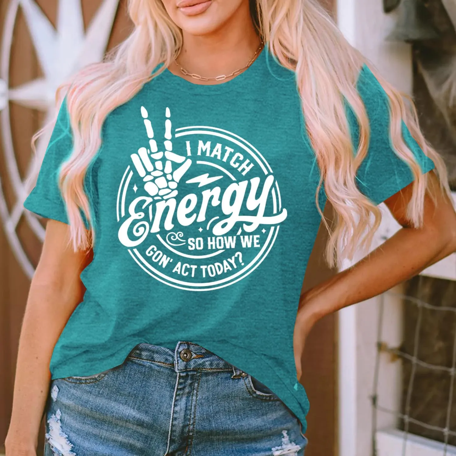 MAIHUN Women I Match Energy Shirt Funny Skeleton Hand Tshirt Inspirational Power Tee Tops