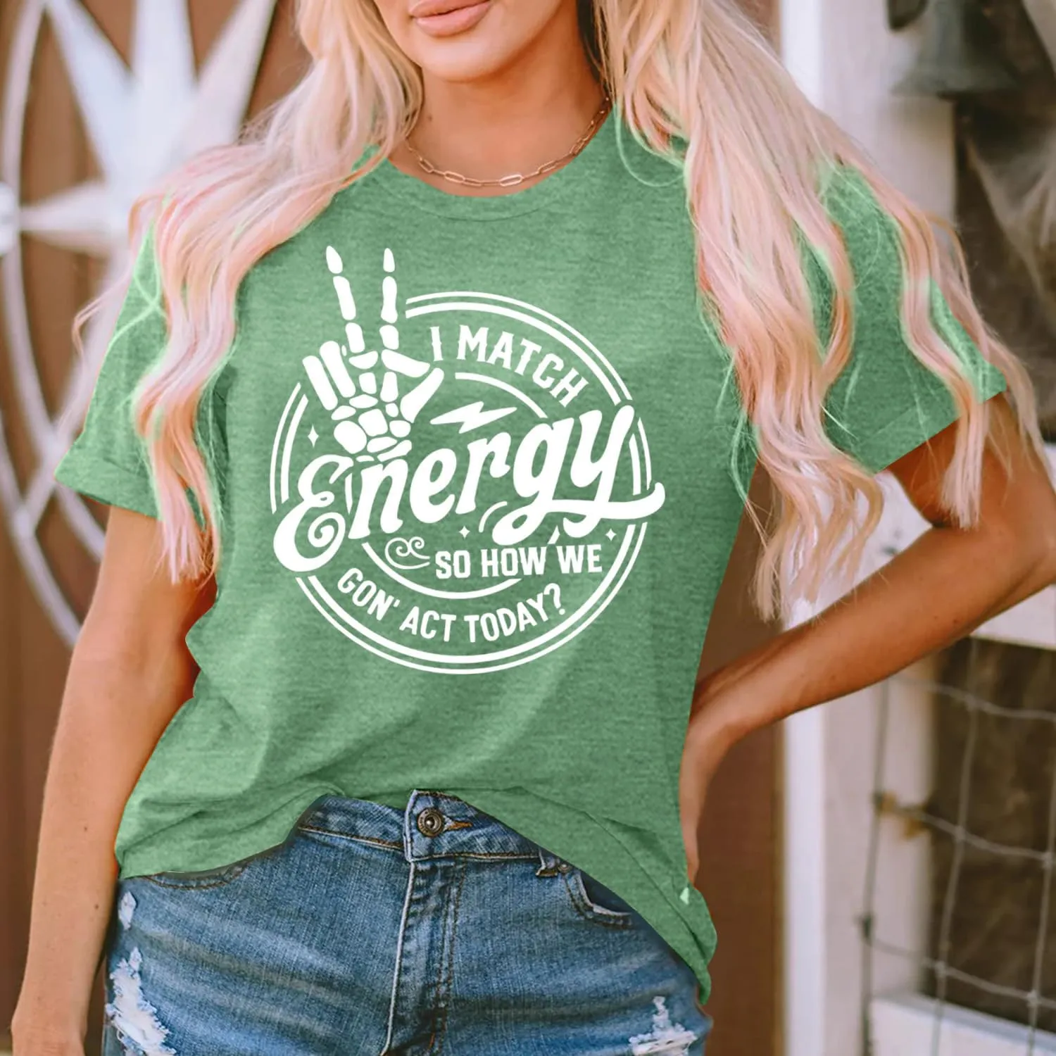 MAIHUN Women I Match Energy Shirt Funny Skeleton Hand Tshirt Inspirational Power Tee Tops