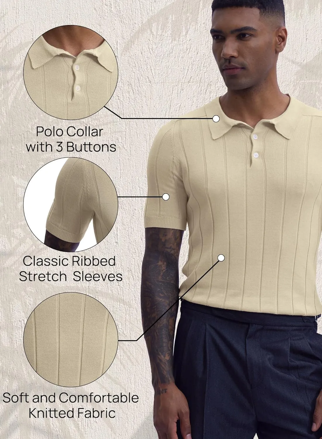 Mainfini Mens Knit Button Polo Shirts Vintage 70s Golf Shirt Casual Beach Vacation Outfit