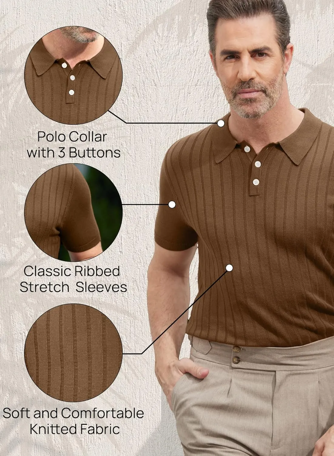 Mainfini Mens Knit Button Polo Shirts Vintage 70s Golf Shirt Casual Beach Vacation Outfit