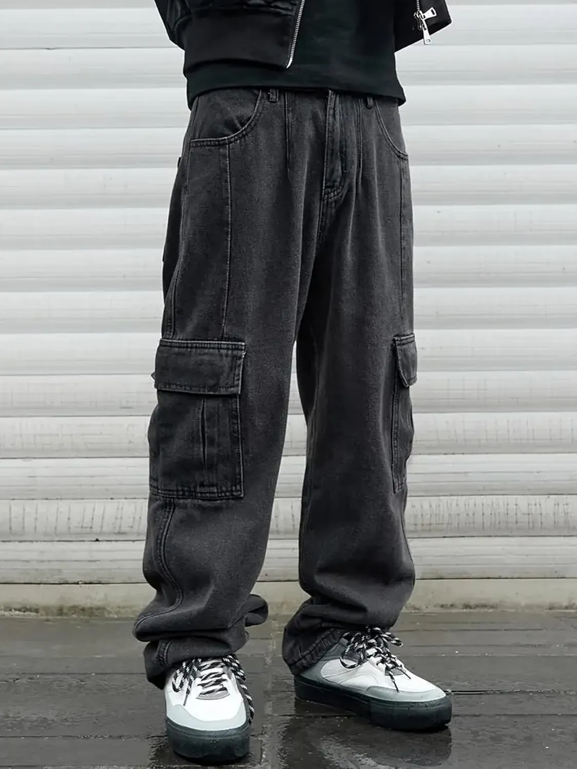 Mens Baggy Jeans for Men Women Y2k Skater Vintage Plain Pants Multiple Pockets Casual Wide Leg Loose Fit Cargo Denim Jeans