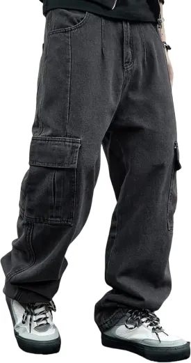 Mens Baggy Jeans for Men Women Y2k Skater Vintage Plain Pants Multiple Pockets Casual Wide Leg Loose Fit Cargo Denim Jeans