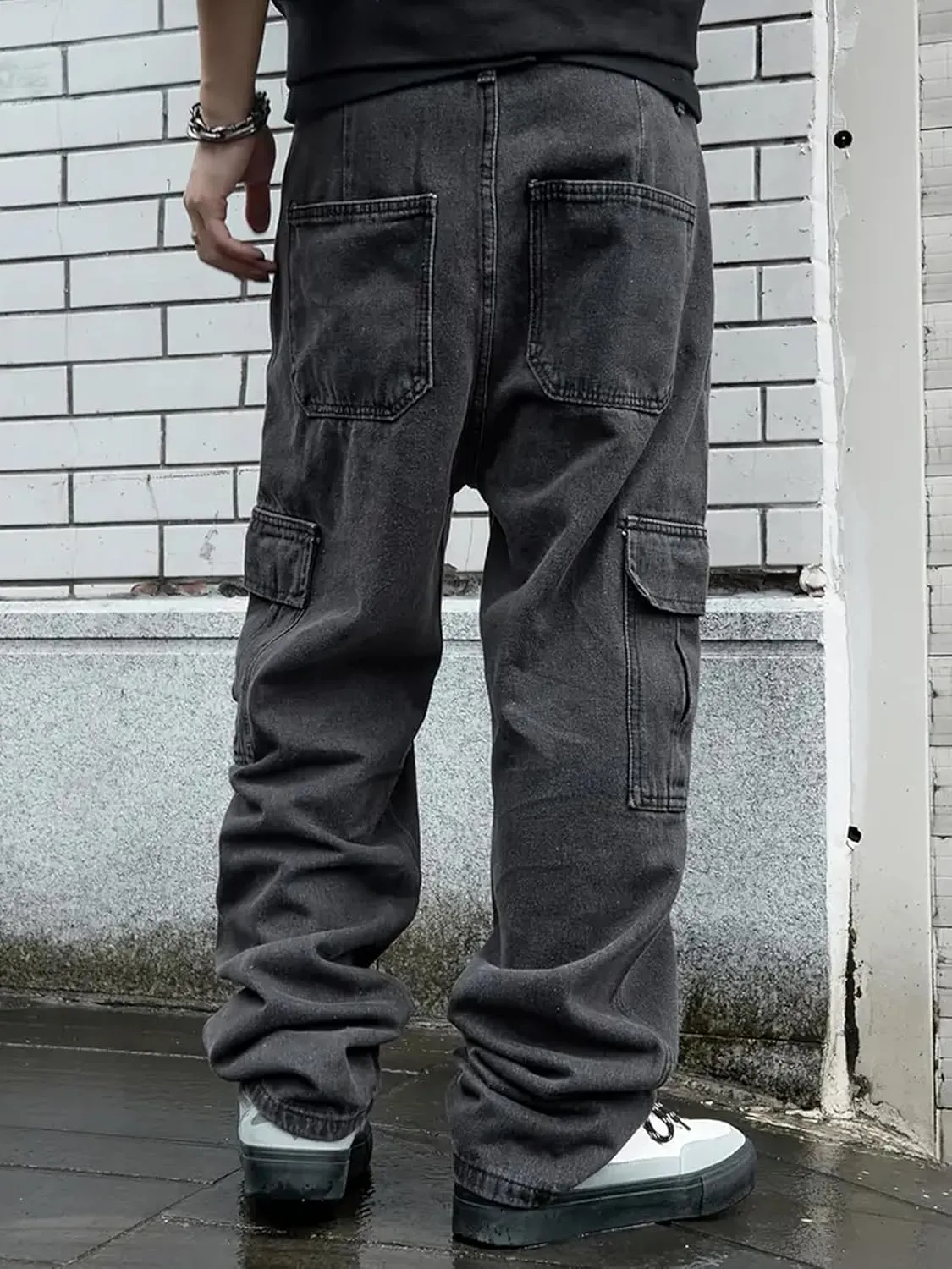 Mens Baggy Jeans for Men Women Y2k Skater Vintage Plain Pants Multiple Pockets Casual Wide Leg Loose Fit Cargo Denim Jeans