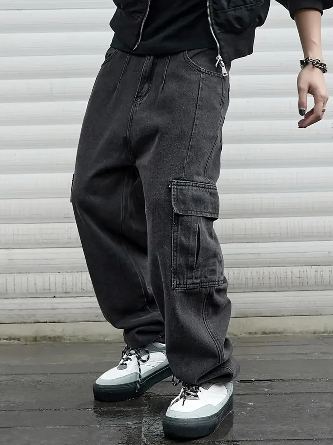 Mens Baggy Jeans for Men Women Y2k Skater Vintage Plain Pants Multiple Pockets Casual Wide Leg Loose Fit Cargo Denim Jeans