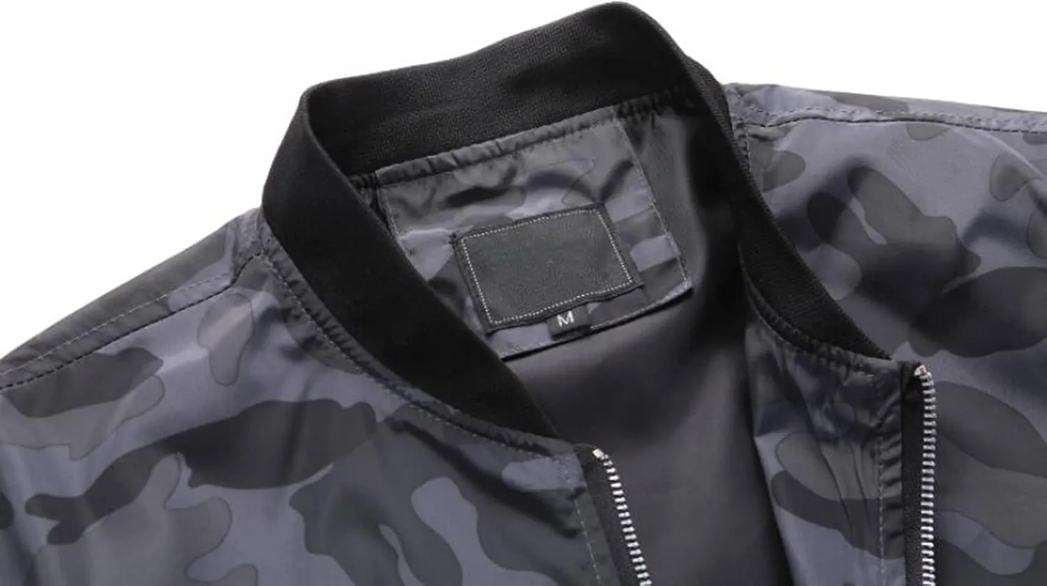 Mens Outwear Bomber Jacket Lightweight Military Casual Windbreak Camouflag Coat
