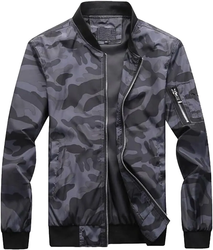 Mens Outwear Bomber Jacket Lightweight Military Casual Windbreak Camouflag Coat