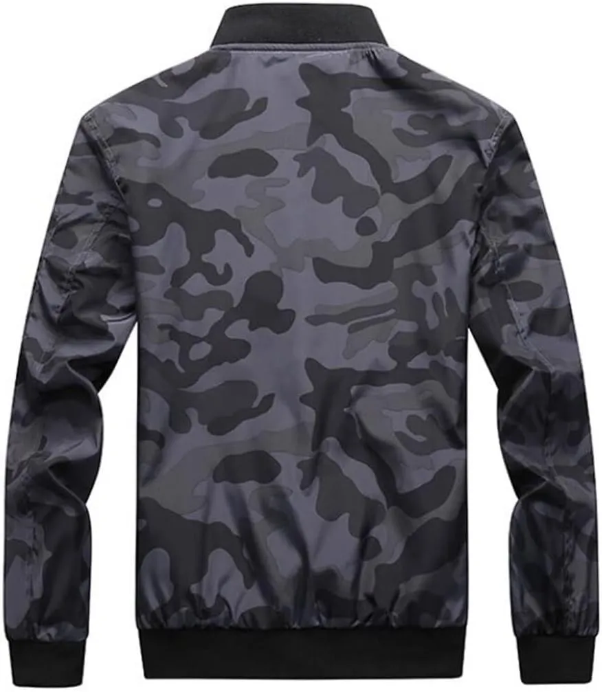 Mens Outwear Bomber Jacket Lightweight Military Casual Windbreak Camouflag Coat