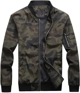 Mens Outwear Bomber Jacket Lightweight Military Casual Windbreak Camouflag Coat