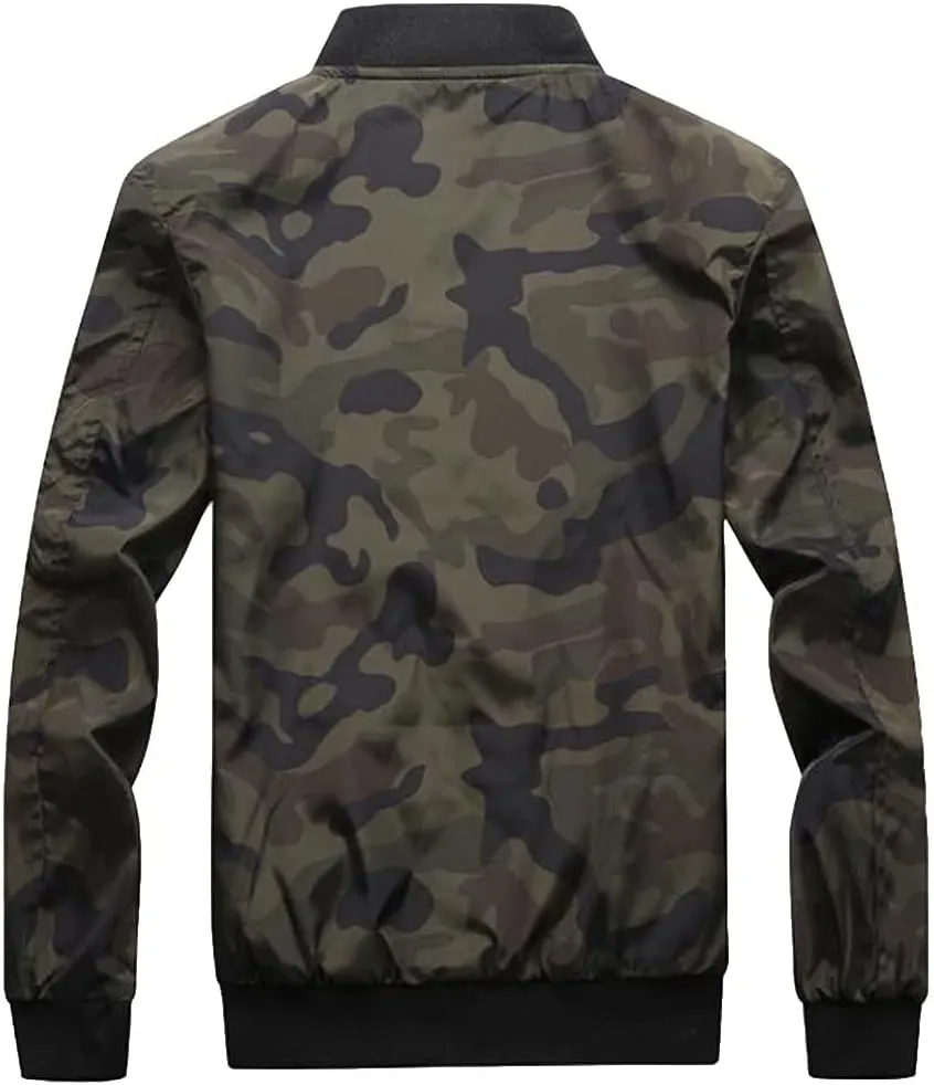 Mens Outwear Bomber Jacket Lightweight Military Casual Windbreak Camouflag Coat