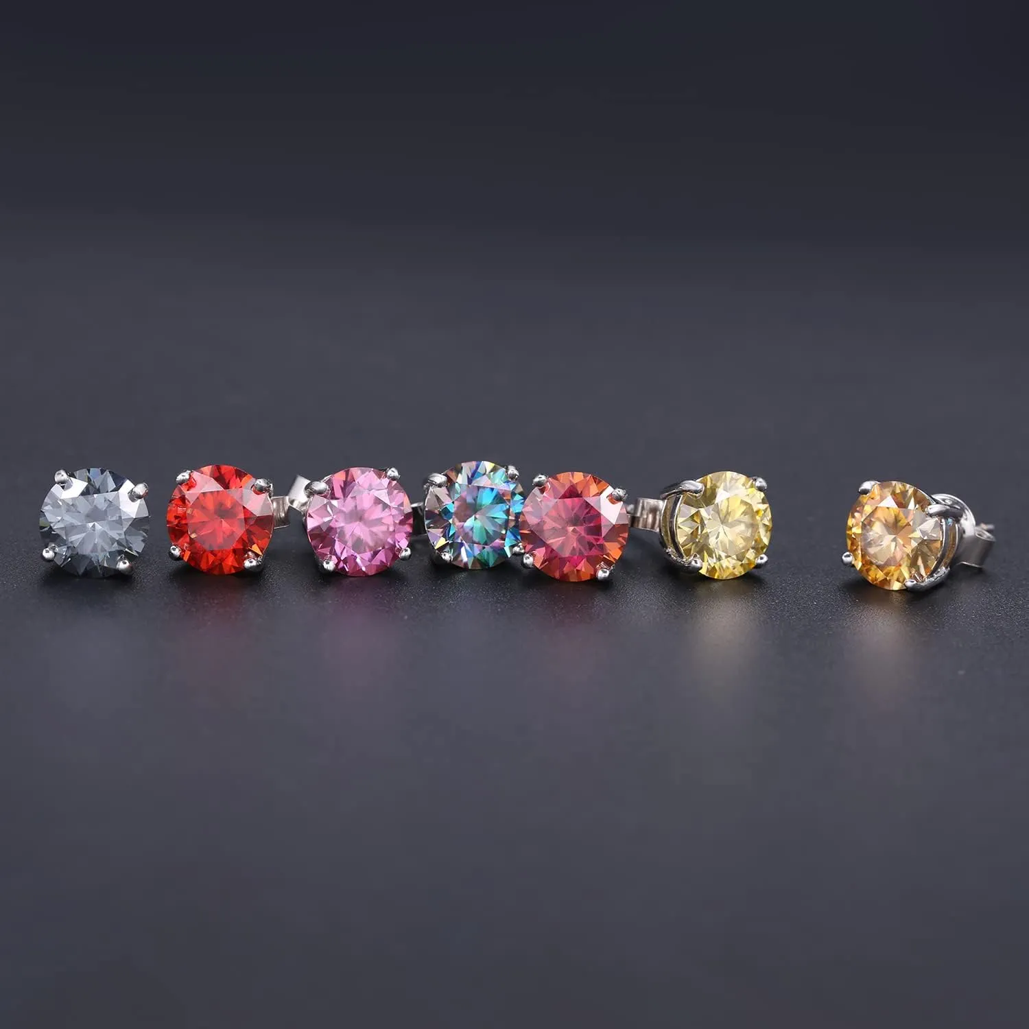 Moissanite Stud Earrings - 2.0 TW 8mm Pink/Yellow/Champagne/Garnet/Rainbow-Blue/Orange/Grey Lab Created imitation Diamond Earrings 925 Sterling Silver 18k White Gold Plated Wedding Earrings