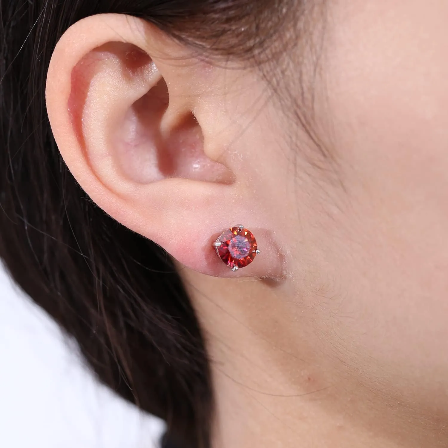 Moissanite Stud Earrings - 2.0 TW 8mm Pink/Yellow/Champagne/Garnet/Rainbow-Blue/Orange/Grey Lab Created imitation Diamond Earrings 925 Sterling Silver 18k White Gold Plated Wedding Earrings