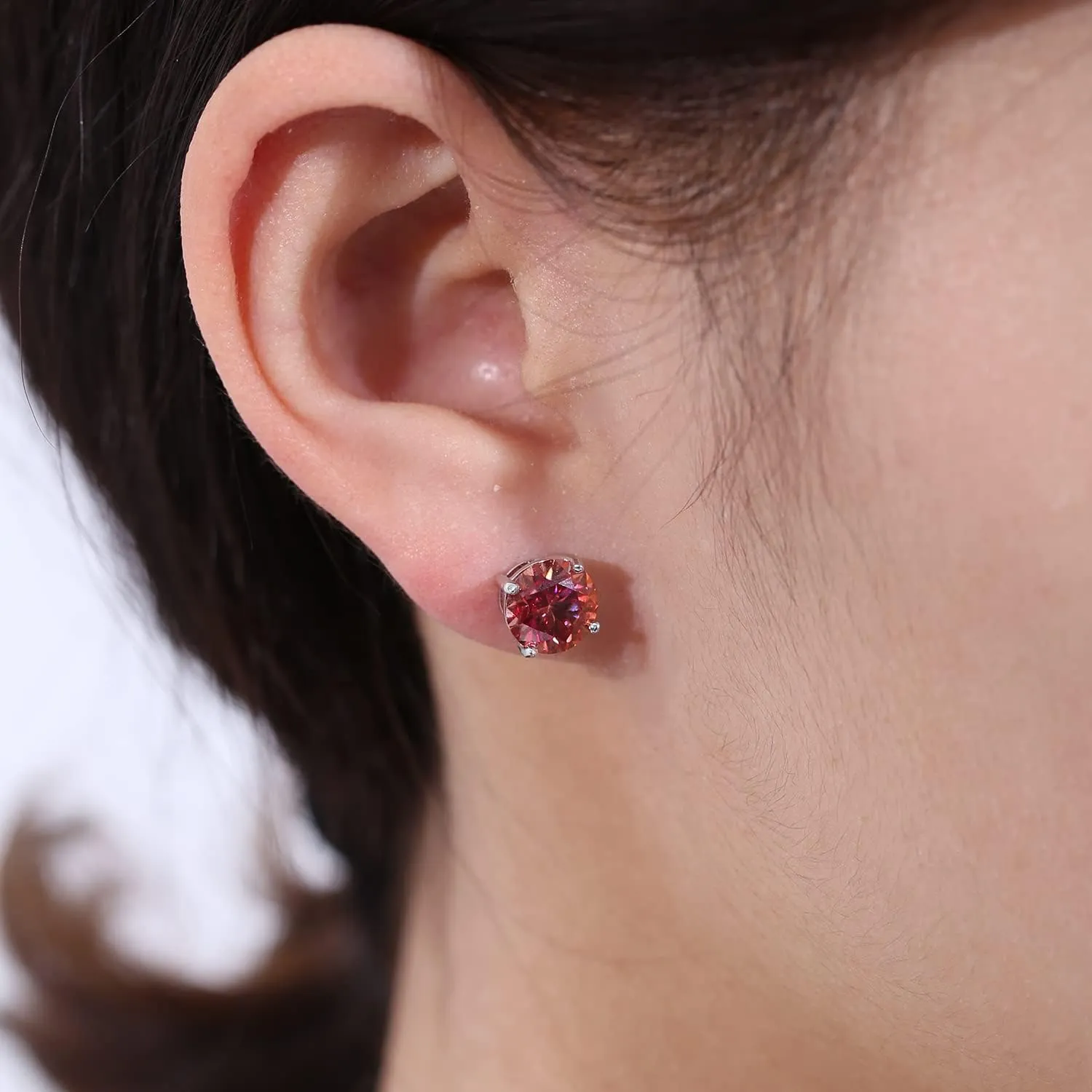 Moissanite Stud Earrings - 2.0 TW 8mm Pink/Yellow/Champagne/Garnet/Rainbow-Blue/Orange/Grey Lab Created imitation Diamond Earrings 925 Sterling Silver 18k White Gold Plated Wedding Earrings